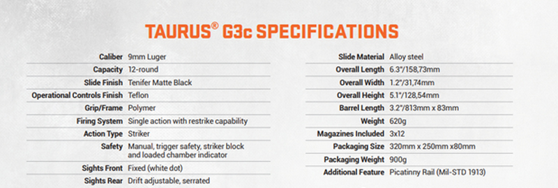Taurus G3C Specification