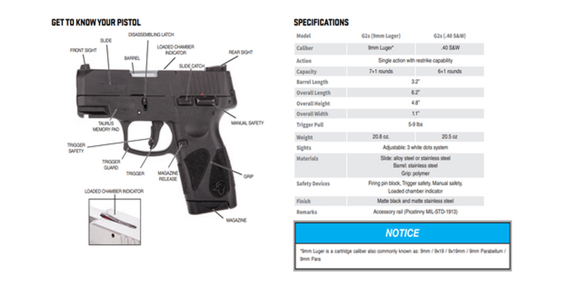 Taurus G2C Specifications